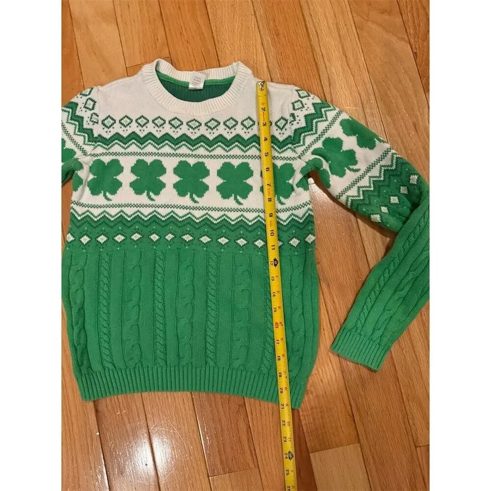 Gymboree Sweater Girls Size 10 Green Shamrock Fair Isle Cable Knit